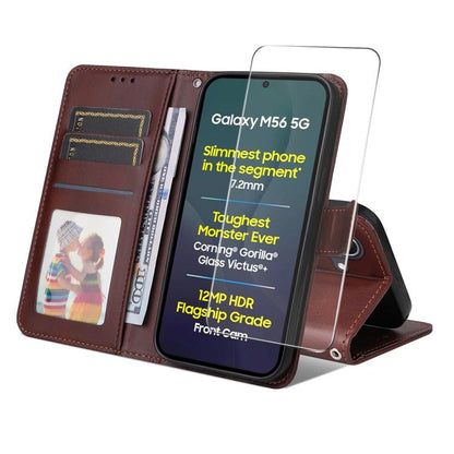 ENKAY Card Wallet Calf Texture Leather Phone Case with Screen Film, For Galaxy A07, For Galaxy M56, For Galaxy S25 Edge 5G, For Galaxy A56 5G