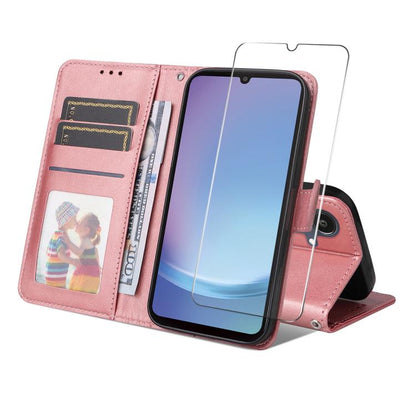 ENKAY Card Wallet Calf Texture Leather Phone Case with Screen Film, For Samsung Galaxy A57 5G, For Samsung Galaxy A37 5G, For Samsung Galaxy S25 FE 5G, For Samsung Galaxy A07