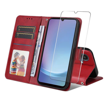ENKAY Card Wallet Calf Texture Leather Phone Case with Screen Film, For Galaxy A07, For Galaxy M56, For Galaxy S25 Edge 5G, For Galaxy A56 5G