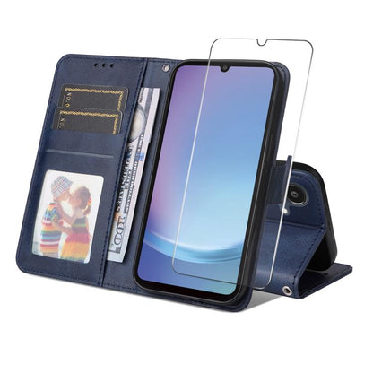 ENKAY Card Wallet Calf Texture Leather Phone Case with Screen Film, For Galaxy A07, For Galaxy M56, For Galaxy S25 Edge 5G, For Galaxy A56 5G