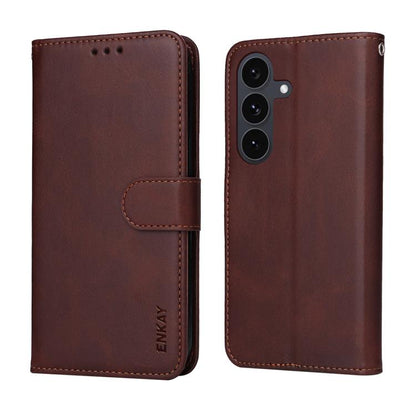 ENKAY Card Wallet Calf Texture Leather Phone Case with Screen Film, For Galaxy S25 FE 5G, For Galaxy A07, For Galaxy M56, For Galaxy S25 Edge 5G