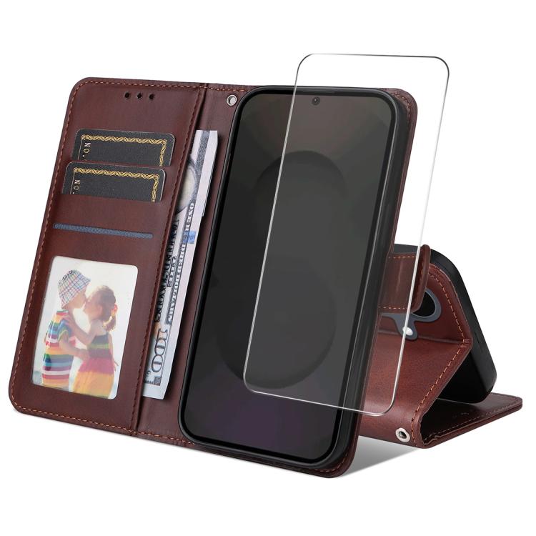ENKAY Card Wallet Calf Texture Leather Phone Case with Screen Film, For Galaxy S25 FE 5G, For Galaxy A07, For Galaxy M56, For Galaxy S25 Edge 5G