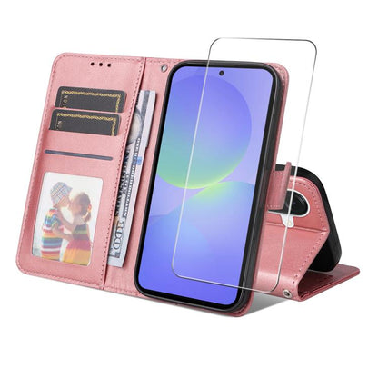 ENKAY Card Wallet Calf Texture Leather Phone Case with Screen Film, For Samsung Galaxy A57 5G, For Samsung Galaxy A37 5G, For Samsung Galaxy S25 FE 5G, For Samsung Galaxy A07