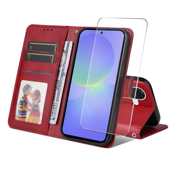 ENKAY Card Wallet Calf Texture Leather Phone Case with Screen Film, For Samsung Galaxy A57 5G, For Samsung Galaxy A37 5G, For Samsung Galaxy S25 FE 5G, For Samsung Galaxy A07