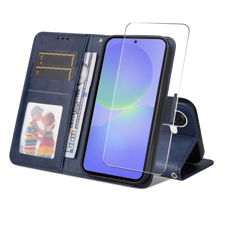ENKAY Card Wallet Calf Texture Leather Phone Case with Screen Film, For Galaxy A57 5G, For Galaxy A37 5G, For Galaxy A27 5G, For Galaxy S25 FE 5G