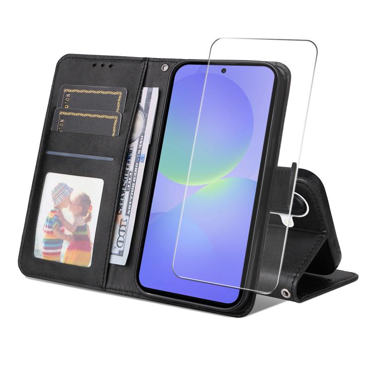 ENKAY Card Wallet Calf Texture Leather Phone Case with Screen Film, For Samsung Galaxy A57 5G, For Samsung Galaxy A37 5G, For Samsung Galaxy S25 FE 5G, For Samsung Galaxy A07