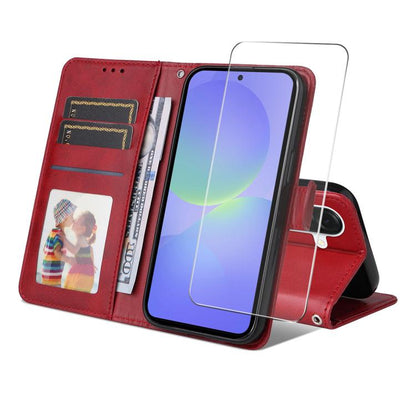ENKAY Card Wallet Calf Texture Leather Phone Case with Screen Film, For Galaxy A57 5G, For Galaxy A37 5G, For Galaxy A27 5G, For Galaxy S25 FE 5G