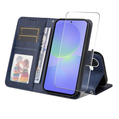ENKAY Card Wallet Calf Texture Leather Phone Case with Screen Film, For Galaxy A57 5G, For Galaxy A37 5G, For Galaxy A27 5G, For Galaxy S25 FE 5G