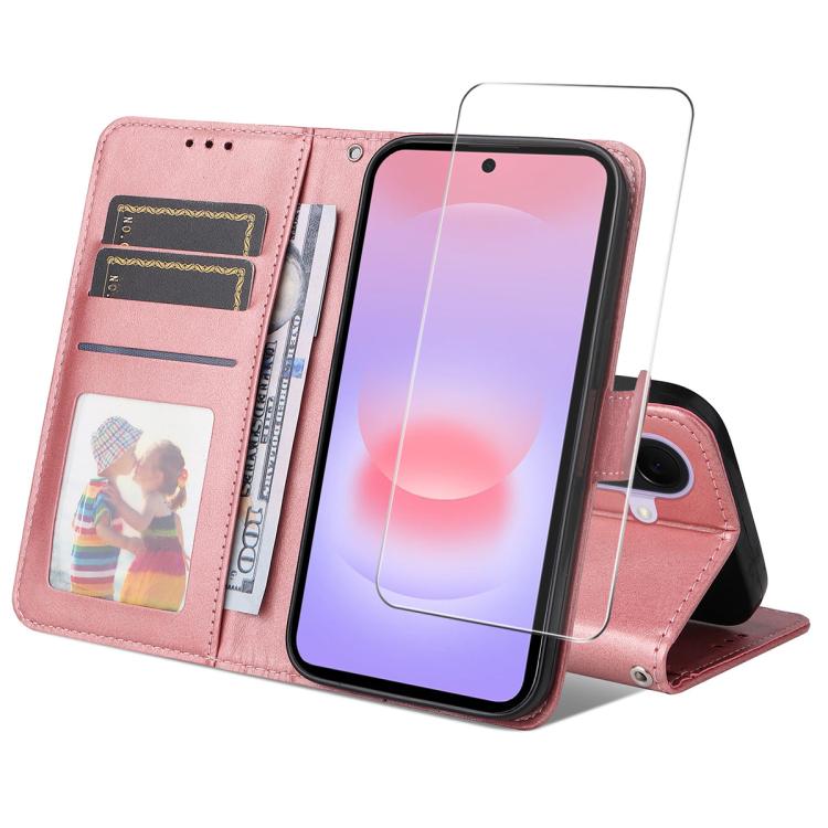 ENKAY Card Wallet Calf Texture Leather Phone Case with Screen Film, For Galaxy A57 5G, For Galaxy A37 5G, For Galaxy A27 5G, For Galaxy S25 FE 5G