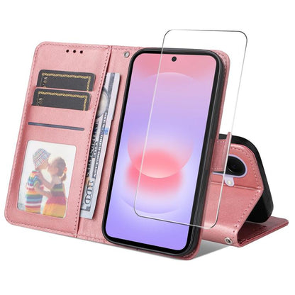 ENKAY Card Wallet Calf Texture Leather Phone Case with Screen Film, For Galaxy A57 5G, For Galaxy A37 5G, For Galaxy A27 5G, For Galaxy S25 FE 5G