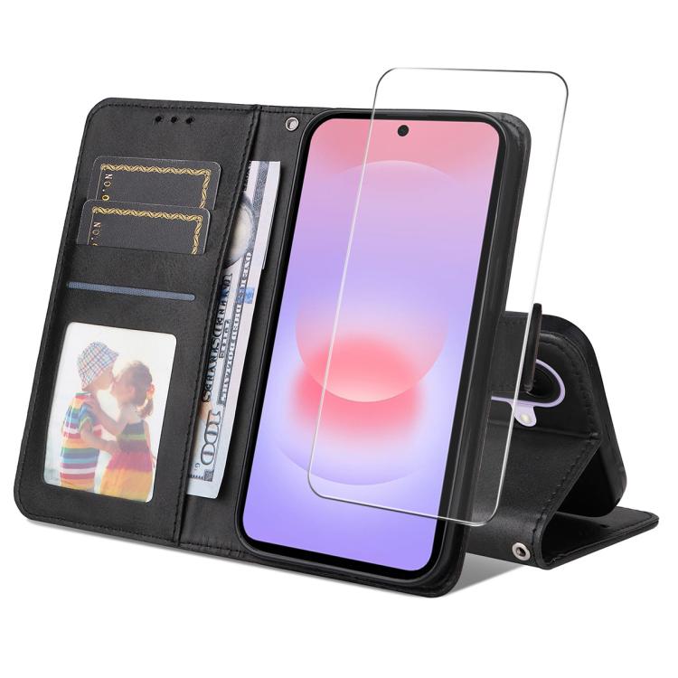 ENKAY Card Wallet Calf Texture Leather Phone Case with Screen Film, For Galaxy A57 5G, For Galaxy A37 5G, For Galaxy A27 5G, For Galaxy S25 FE 5G