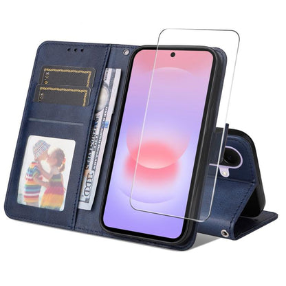 ENKAY Card Wallet Calf Texture Leather Phone Case with Screen Film, For Galaxy A57 5G, For Galaxy A37 5G, For Galaxy A27 5G, For Galaxy S25 FE 5G