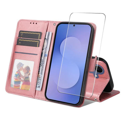 ENKAY Card Wallet Calf Texture Leather Phone Case with Screen Film, For Galaxy S26 FE 5G, For Galaxy A57 5G, For Galaxy A37 5G, For Galaxy A27 5G