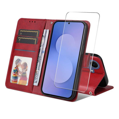 ENKAY Card Wallet Calf Texture Leather Phone Case with Screen Film, For Galaxy S26 FE 5G, For Galaxy A57 5G, For Galaxy A37 5G, For Galaxy A27 5G