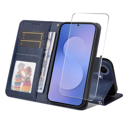 ENKAY Card Wallet Calf Texture Leather Phone Case with Screen Film, For Galaxy S26 FE 5G, For Galaxy A57 5G, For Galaxy A37 5G, For Galaxy A27 5G