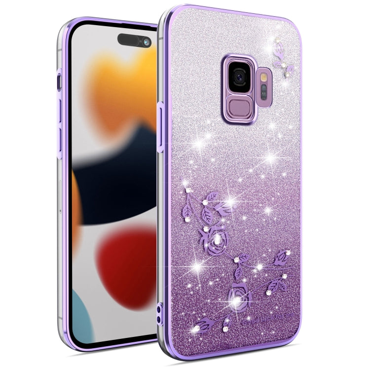 Gradient Glitter Flower All-inclusive Phone Case, For Samsung Galaxy A10s, For Samsung Galaxy S10 5G, For Samsung Galaxy A10, For Samsung Galaxy A50, For Samsung Galaxy S10e, For Samsung Galaxy S10+, For Samsung Galaxy S9+, For Samsung Galaxy S9