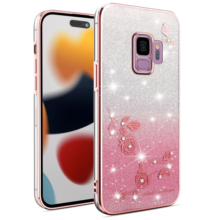 Gradient Glitter Flower All-inclusive Phone Case, For Samsung Galaxy A10s, For Samsung Galaxy S10 5G, For Samsung Galaxy A10, For Samsung Galaxy A50, For Samsung Galaxy S10e, For Samsung Galaxy S10+, For Samsung Galaxy S9+, For Samsung Galaxy S9