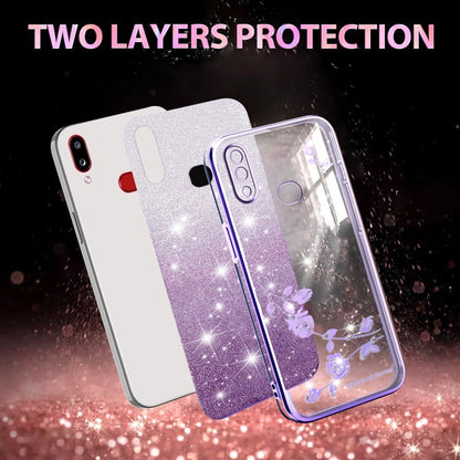 Gradient Glitter Flower All-inclusive Phone Case, For Samsung Galaxy A10s, For Samsung Galaxy S10 5G, For Samsung Galaxy A10, For Samsung Galaxy A50, For Samsung Galaxy S10e, For Samsung Galaxy S10+, For Samsung Galaxy S9+, For Samsung Galaxy S9