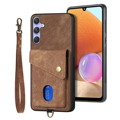Retro Card Wallet Fold Leather Phone Case with Strap, For Samsung Galaxy A36, For Samsung Galaxy S25 5G, For Samsung Galaxy S25+ 5G, For Samsung Galaxy S25 Ultra 5G