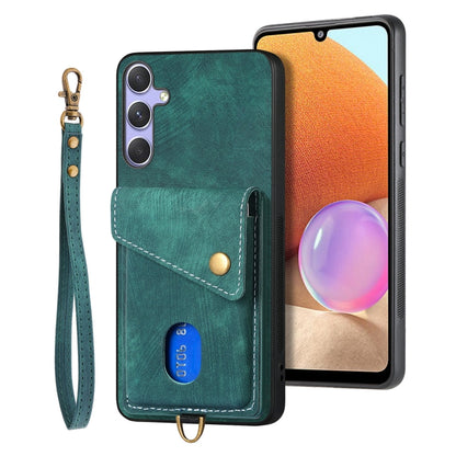 Retro Card Wallet Fold Leather Phone Case with Strap, For Samsung Galaxy A36, For Samsung Galaxy S25 5G, For Samsung Galaxy S25+ 5G, For Samsung Galaxy S25 Ultra 5G