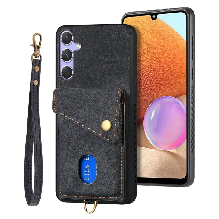 Retro Card Wallet Fold Leather Phone Case with Strap, For Samsung Galaxy A36, For Samsung Galaxy S25 5G, For Samsung Galaxy S25+ 5G, For Samsung Galaxy S25 Ultra 5G