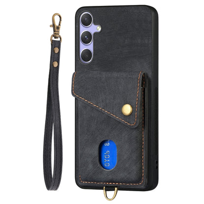 Retro Card Wallet Fold Leather Phone Case with Strap, For Samsung Galaxy S25+ 5G, For Samsung Galaxy S25 Ultra 5G