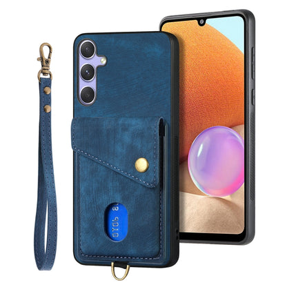 Retro Card Wallet Fold Leather Phone Case with Strap, For Samsung Galaxy A36, For Samsung Galaxy S25 5G, For Samsung Galaxy S25+ 5G, For Samsung Galaxy S25 Ultra 5G