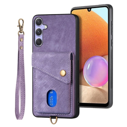 Retro Card Wallet Fold Leather Phone Case with Strap, For Samsung Galaxy A36, For Samsung Galaxy S25 5G, For Samsung Galaxy S25+ 5G, For Samsung Galaxy S25 Ultra 5G