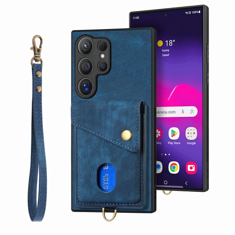Retro Card Wallet Fold Leather Phone Case with Strap, For Samsung Galaxy A36, For Samsung Galaxy S25 5G, For Samsung Galaxy S25+ 5G, For Samsung Galaxy S25 Ultra 5G