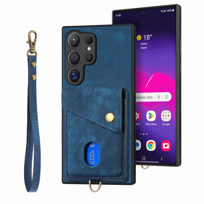 Retro Card Wallet Fold Leather Phone Case with Strap, For Samsung Galaxy A36, For Samsung Galaxy S25 5G, For Samsung Galaxy S25+ 5G, For Samsung Galaxy S25 Ultra 5G