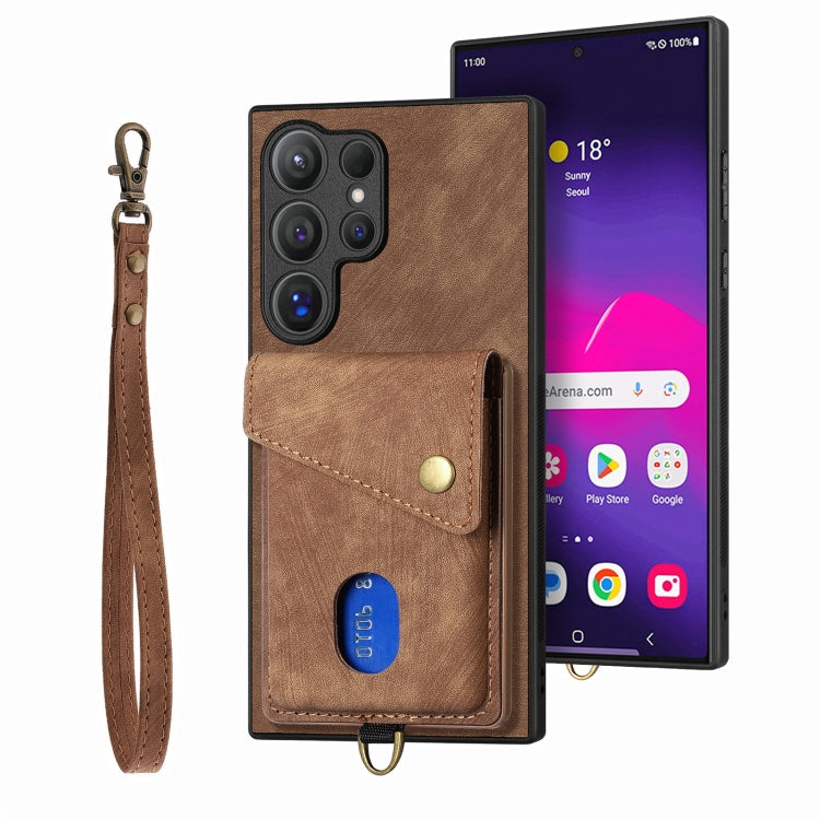 Retro Card Wallet Fold Leather Phone Case with Strap, For Samsung Galaxy A36, For Samsung Galaxy S25 5G, For Samsung Galaxy S25+ 5G, For Samsung Galaxy S25 Ultra 5G