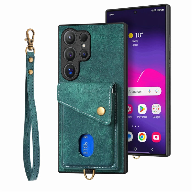Retro Card Wallet Fold Leather Phone Case with Strap, For Samsung Galaxy A36, For Samsung Galaxy S25 5G, For Samsung Galaxy S25+ 5G, For Samsung Galaxy S25 Ultra 5G
