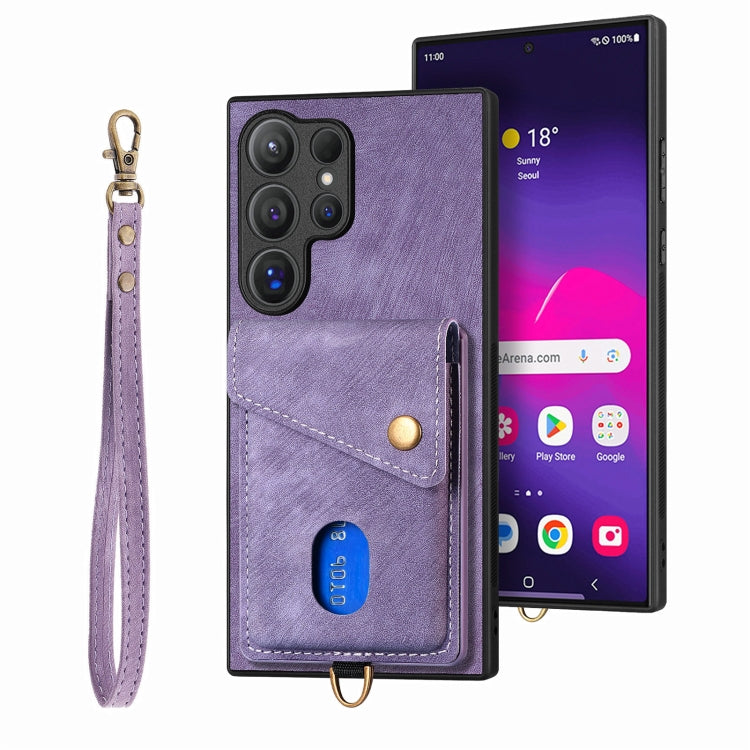 Retro Card Wallet Fold Leather Phone Case with Strap, For Samsung Galaxy A36, For Samsung Galaxy S25 5G, For Samsung Galaxy S25+ 5G, For Samsung Galaxy S25 Ultra 5G