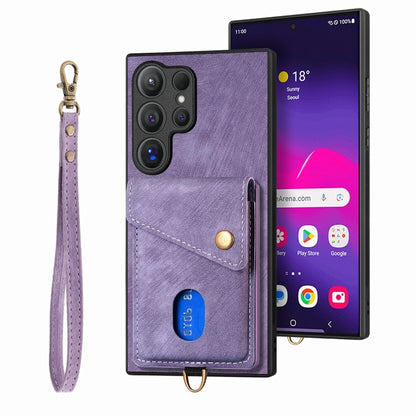 Retro Card Wallet Fold Leather Phone Case with Strap, For Samsung Galaxy A36, For Samsung Galaxy S25 5G, For Samsung Galaxy S25+ 5G, For Samsung Galaxy S25 Ultra 5G