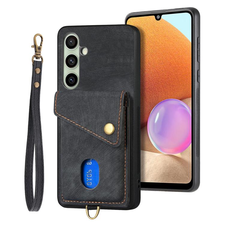 Retro Card Wallet Fold Leather Phone Case with Strap, For Samsung Galaxy A57 5G, For Samsung Galaxy A37 5G, For Samsung Galaxy S25 Edge 5G, For Samsung Galaxy A56 5G