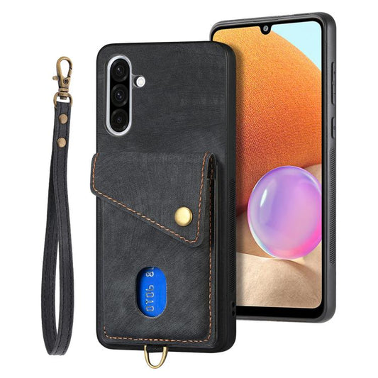 Retro Card Wallet Fold Leather Phone Case with Strap, For Samsung Galaxy A36, For Samsung Galaxy S25 5G, For Samsung Galaxy S25+ 5G, For Samsung Galaxy S25 Ultra 5G