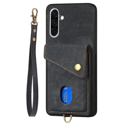 Retro Card Wallet Fold Leather Phone Case with Strap, For Samsung Galaxy A36, For Samsung Galaxy S25 5G, For Samsung Galaxy S25+ 5G, For Samsung Galaxy S25 Ultra 5G