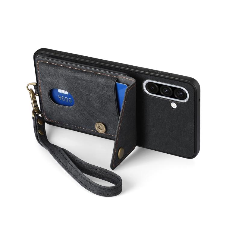 Retro Card Wallet Fold Leather Phone Case with Strap, For Samsung Galaxy A36, For Samsung Galaxy S25 5G, For Samsung Galaxy S25+ 5G, For Samsung Galaxy S25 Ultra 5G