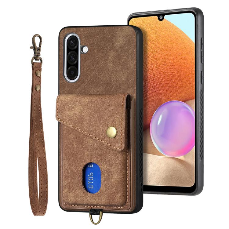 Retro Card Wallet Fold Leather Phone Case with Strap, For Samsung Galaxy A36, For Samsung Galaxy S25 5G, For Samsung Galaxy S25+ 5G, For Samsung Galaxy S25 Ultra 5G