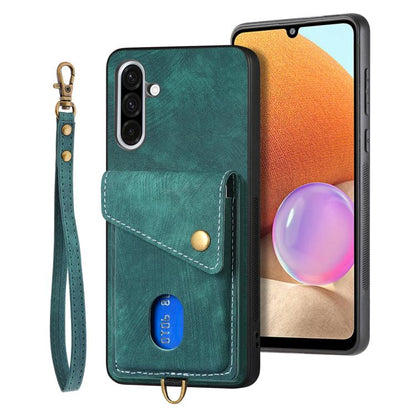 Retro Card Wallet Fold Leather Phone Case with Strap, For Samsung Galaxy A36, For Samsung Galaxy S25 5G, For Samsung Galaxy S25+ 5G, For Samsung Galaxy S25 Ultra 5G