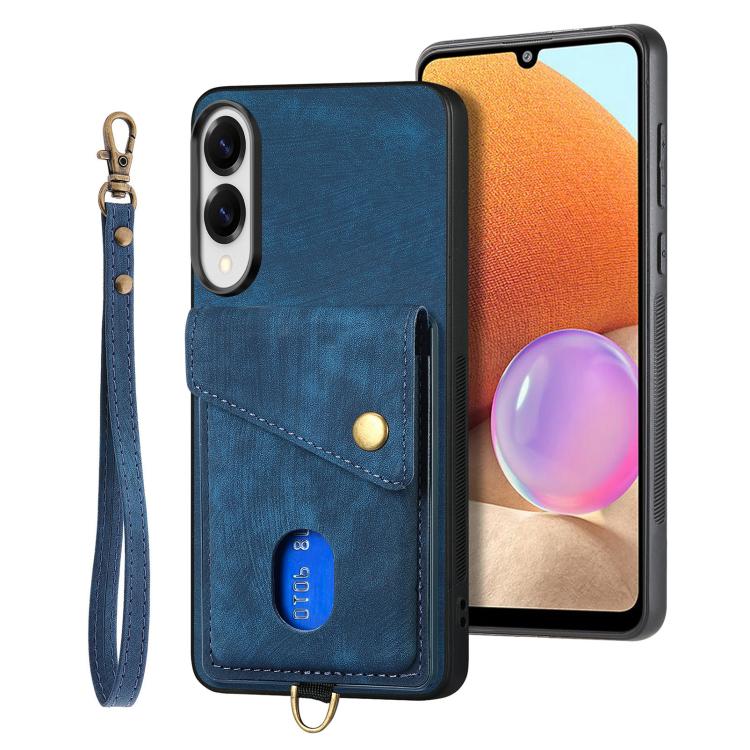 Retro Card Wallet Fold Leather Phone Case with Strap, For Samsung Galaxy A57 5G, For Samsung Galaxy A37 5G, For Samsung Galaxy S25 Edge 5G, For Samsung Galaxy A56 5G
