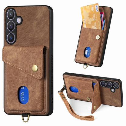 Retro Card Wallet Fold Leather Phone Case with Strap, For Samsung Galaxy A57 5G, For Samsung Galaxy A37 5G, For Samsung Galaxy S25 Edge 5G, For Samsung Galaxy A56 5G