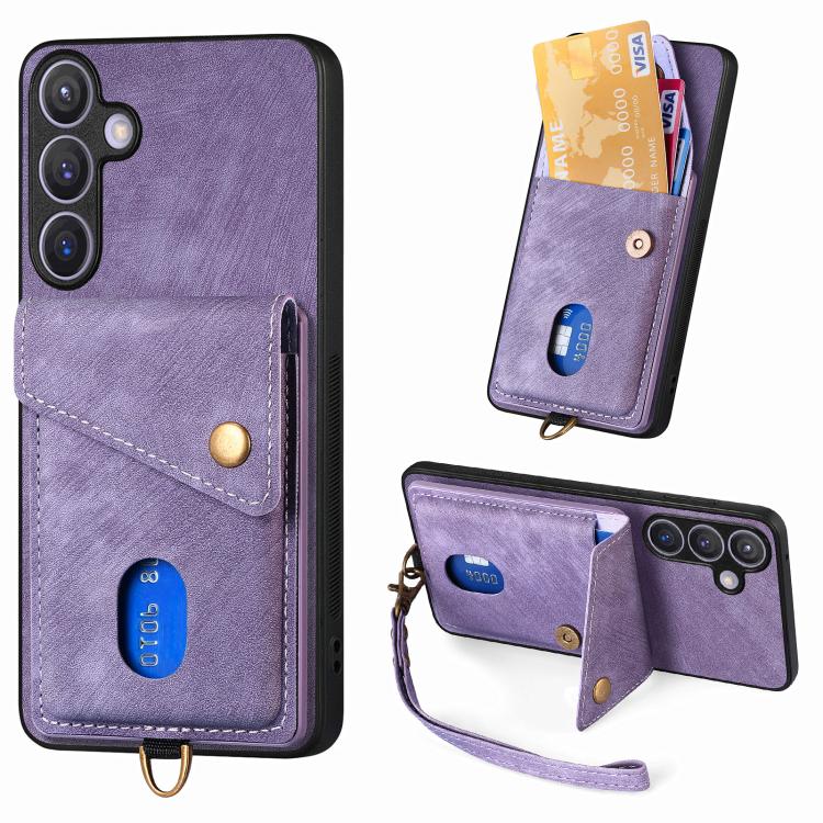 Retro Card Wallet Fold Leather Phone Case with Strap, For Samsung Galaxy A57 5G, For Samsung Galaxy A37 5G, For Samsung Galaxy S25 Edge 5G, For Samsung Galaxy A56 5G