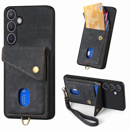 Retro Card Wallet Fold Leather Phone Case with Strap, For Samsung Galaxy A57 5G, For Samsung Galaxy A37 5G, For Samsung Galaxy S25 Edge 5G, For Samsung Galaxy A56 5G