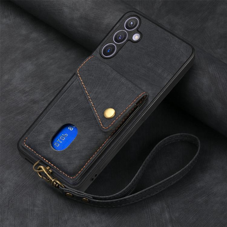 Retro Card Wallet Fold Leather Phone Case with Strap, For Samsung Galaxy A57 5G, For Samsung Galaxy A37 5G, For Samsung Galaxy S25 Edge 5G, For Samsung Galaxy A56 5G