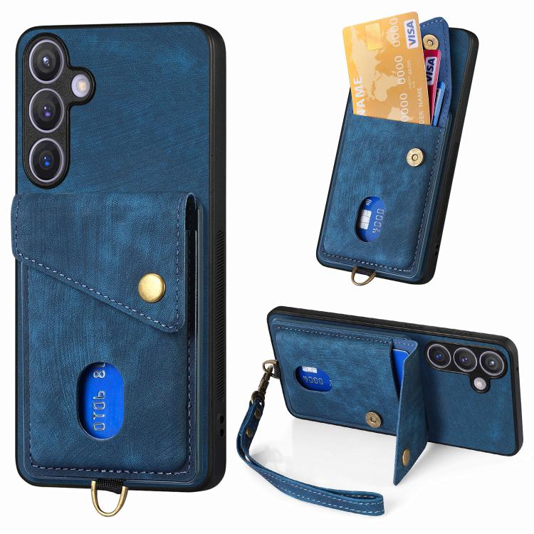 Retro Card Wallet Fold Leather Phone Case with Strap, For Samsung Galaxy A57 5G, For Samsung Galaxy A37 5G, For Samsung Galaxy S25 Edge 5G, For Samsung Galaxy A56 5G