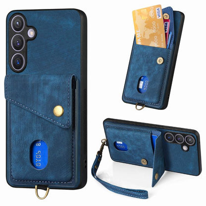 Retro Card Wallet Fold Leather Phone Case with Strap, For Samsung Galaxy A57 5G, For Samsung Galaxy A37 5G, For Samsung Galaxy S25 Edge 5G, For Samsung Galaxy A56 5G