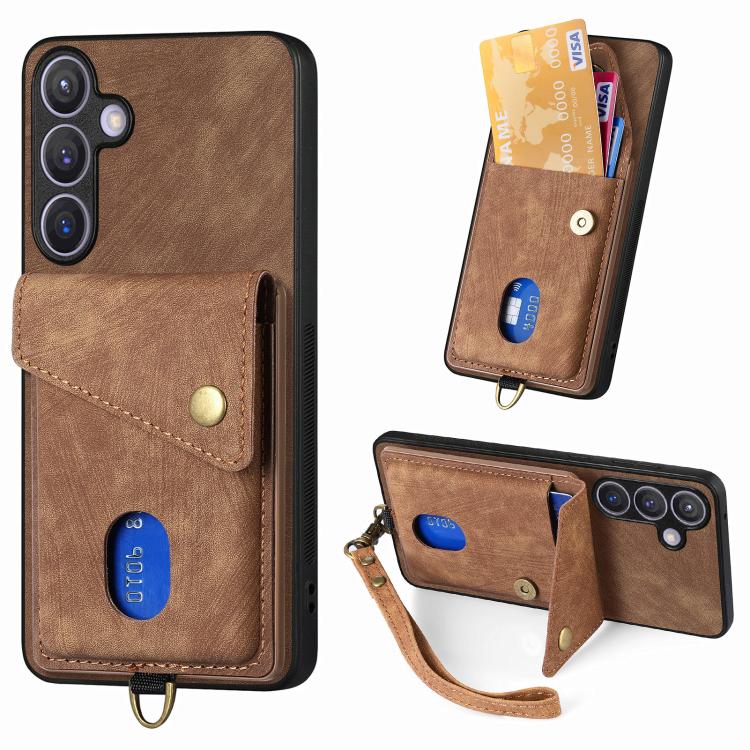 Retro Card Wallet Fold Leather Phone Case with Strap, For Samsung Galaxy A57 5G, For Samsung Galaxy A37 5G, For Samsung Galaxy S25 Edge 5G, For Samsung Galaxy A56 5G