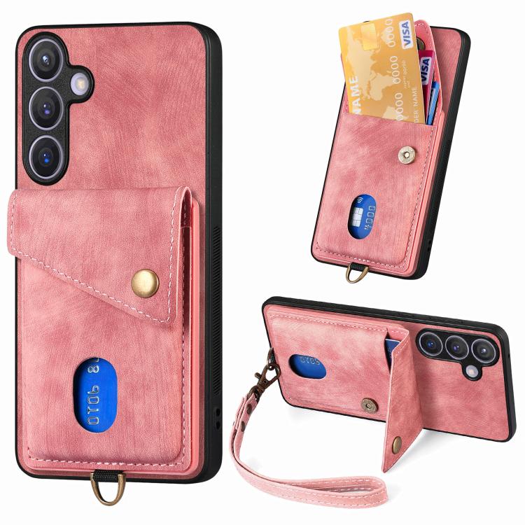 Retro Card Wallet Fold Leather Phone Case with Strap, For Samsung Galaxy A57 5G, For Samsung Galaxy A37 5G, For Samsung Galaxy S25 Edge 5G, For Samsung Galaxy A56 5G