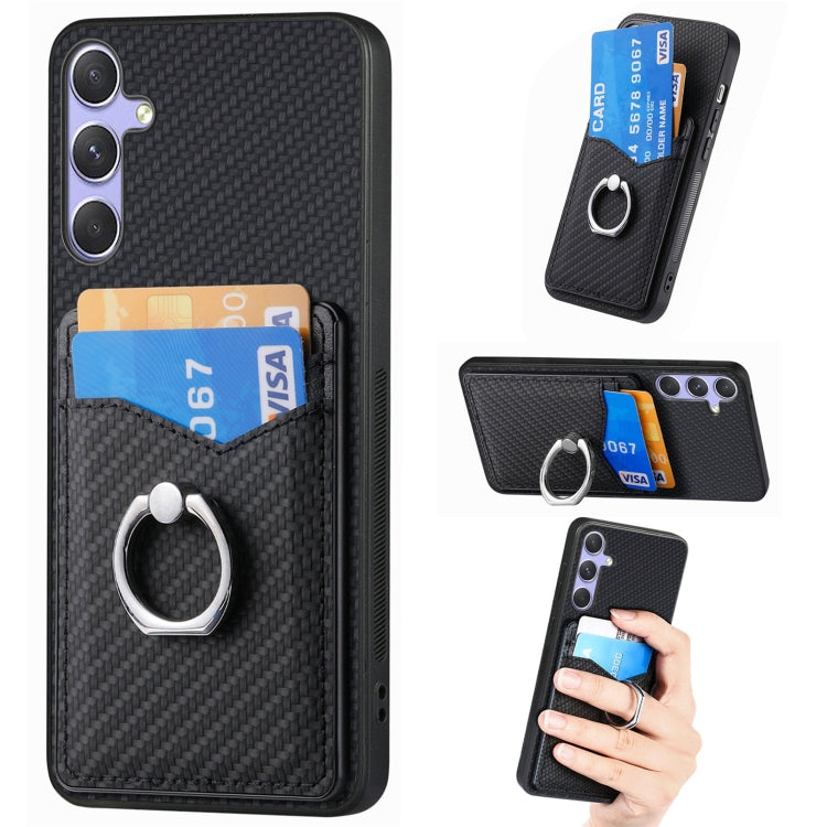 Carbon Fiber Card Wallet Ring Phone Case, For Samsung Galaxy A36, For Samsung Galaxy S25 5G, For Samsung Galaxy S25+ 5G, For Samsung Galaxy S25 Ultra 5G